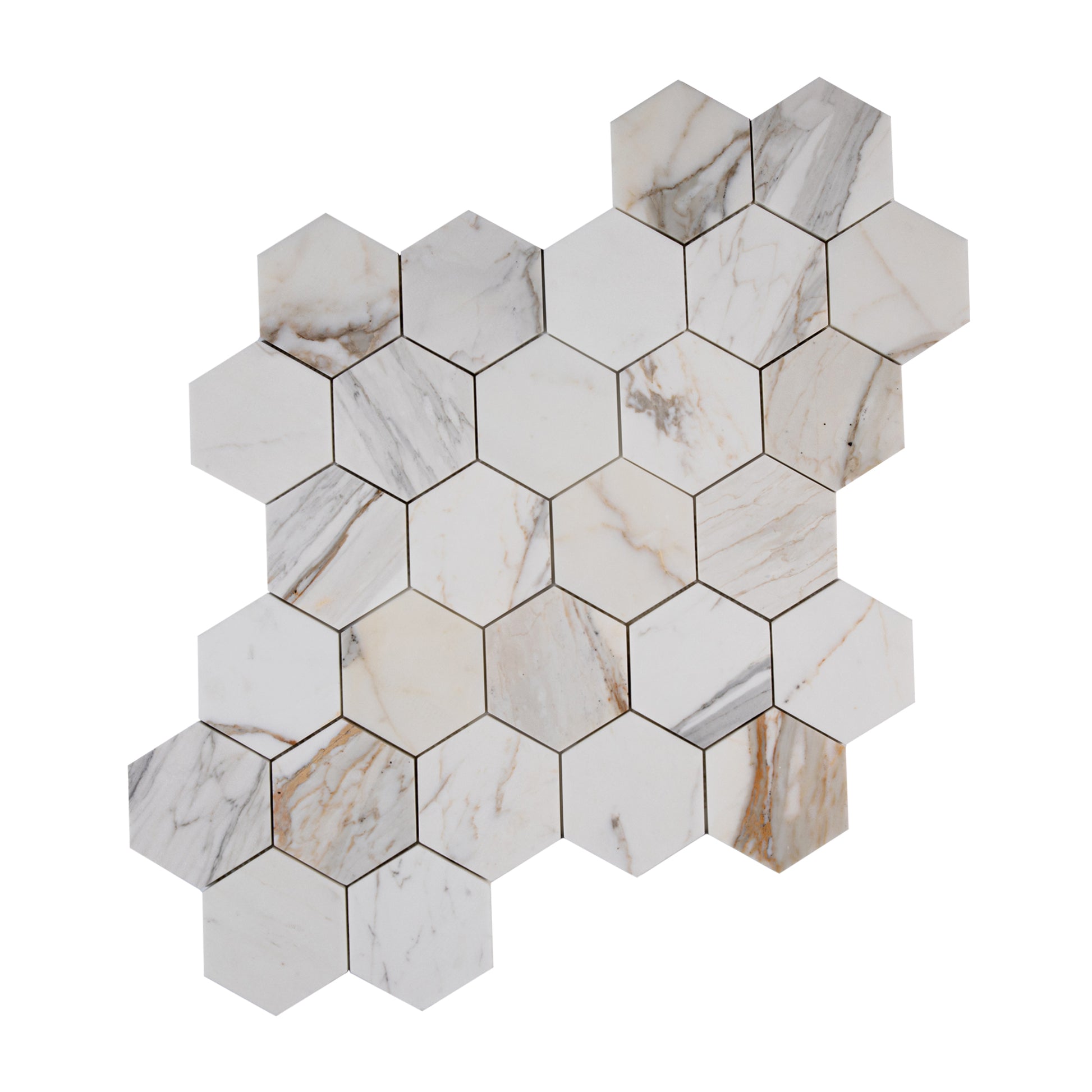 Calacatta Gold 5 Inch Hexagon Mosaic Marble Tile | Honed-Main Inventory-All Products,Natural Stone-Riad Tile