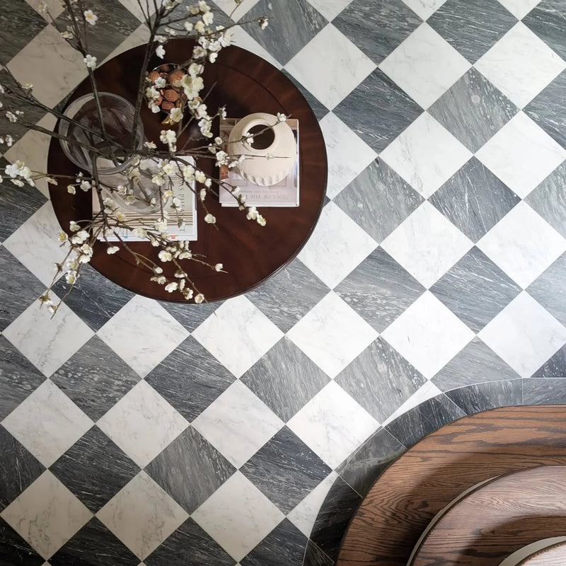 Casablanca Carrara & Bardiglio Grey Dark 12x12 Marble | Honed – Checkerboard Bundle-Main Inventory-All Products,Checkerboard,Natural Stone-Riad Tile
