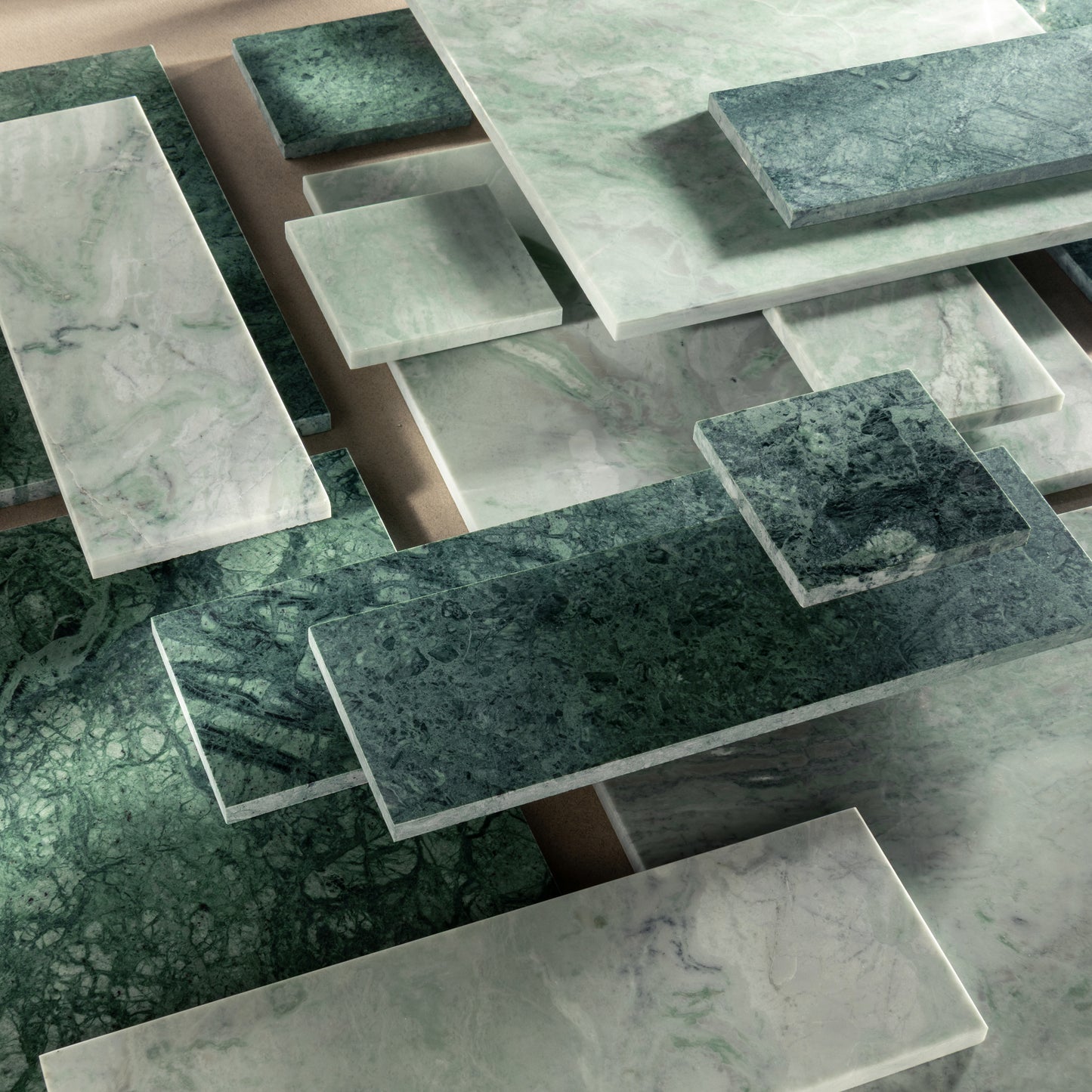 light and dark green marble tile in different sizes