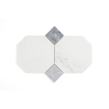 Sample: Octagon & Dot Octodot Casablanca Carrara & Bardiglio Grey Marble Tile | Honed-Sample-Sample-Riad Tile