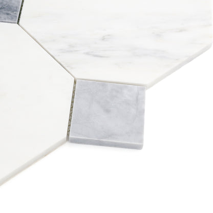 Octagon & Dot Octodot Casablanca Carrara & Bardiglio Grey Marble Tile | Honed-Main Inventory-All Products,Natural Stone-Riad Tile