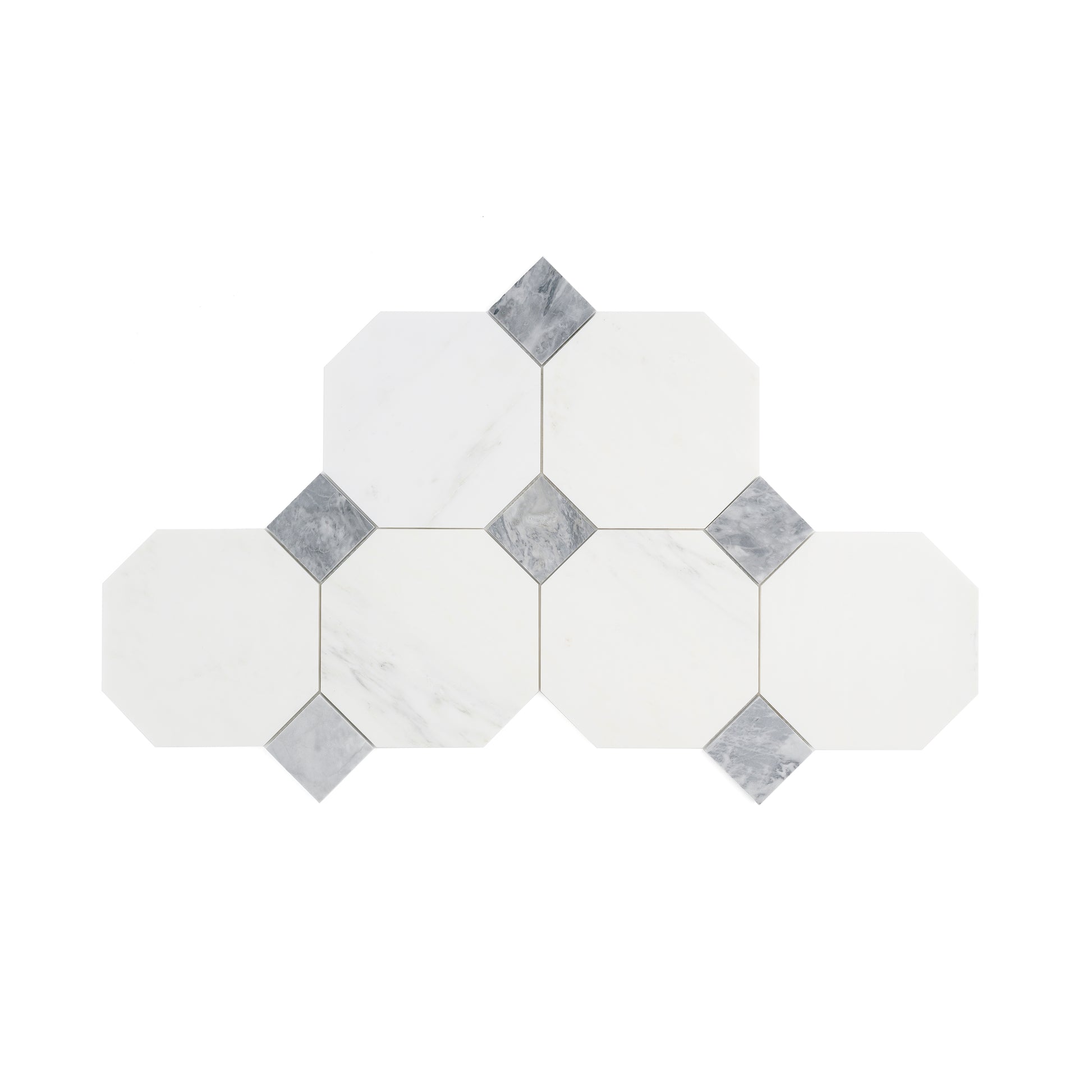 Octagon & Dot Octodot Casablanca Carrara & Bardiglio Grey Marble Tile | Honed-Main Inventory-All Products,Natural Stone-Riad Tile