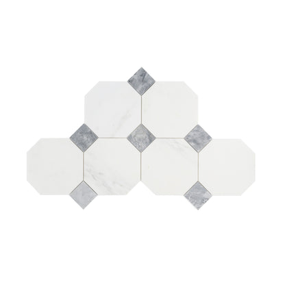 Octagon & Dot Octodot Casablanca Carrara & Bardiglio Grey Marble Tile | Honed-Main Inventory-All Products,Natural Stone-Riad Tile