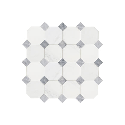 Octagon & Dot Octodot Casablanca Carrara & Bardiglio Grey Marble Tile | Honed-Main Inventory-All Products,Natural Stone-Riad Tile