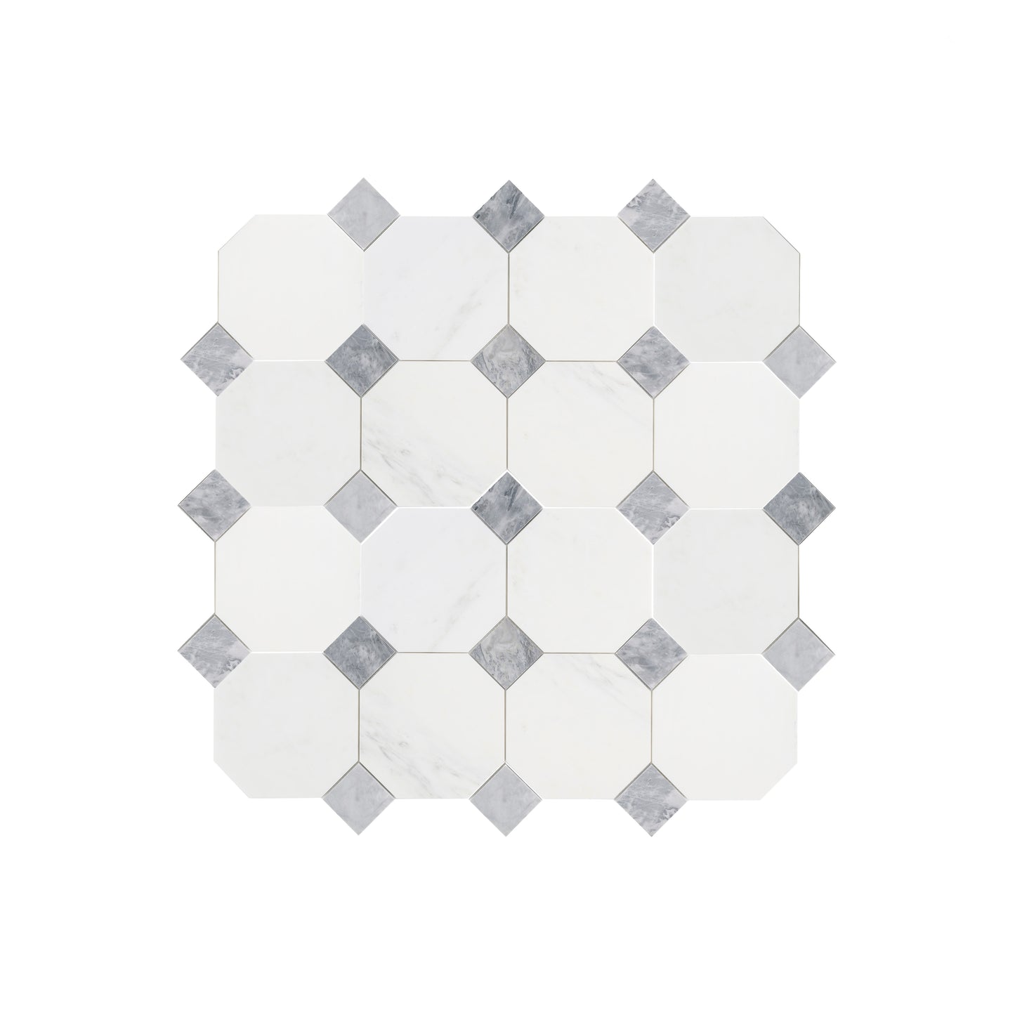 Octagon & Dot Octodot Casablanca Carrara & Bardiglio Grey Marble Tile | Honed-Main Inventory-All Products,Natural Stone-Riad Tile