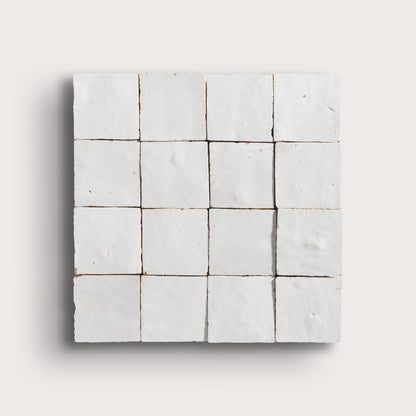 snow white square zellige tile on a light grey background