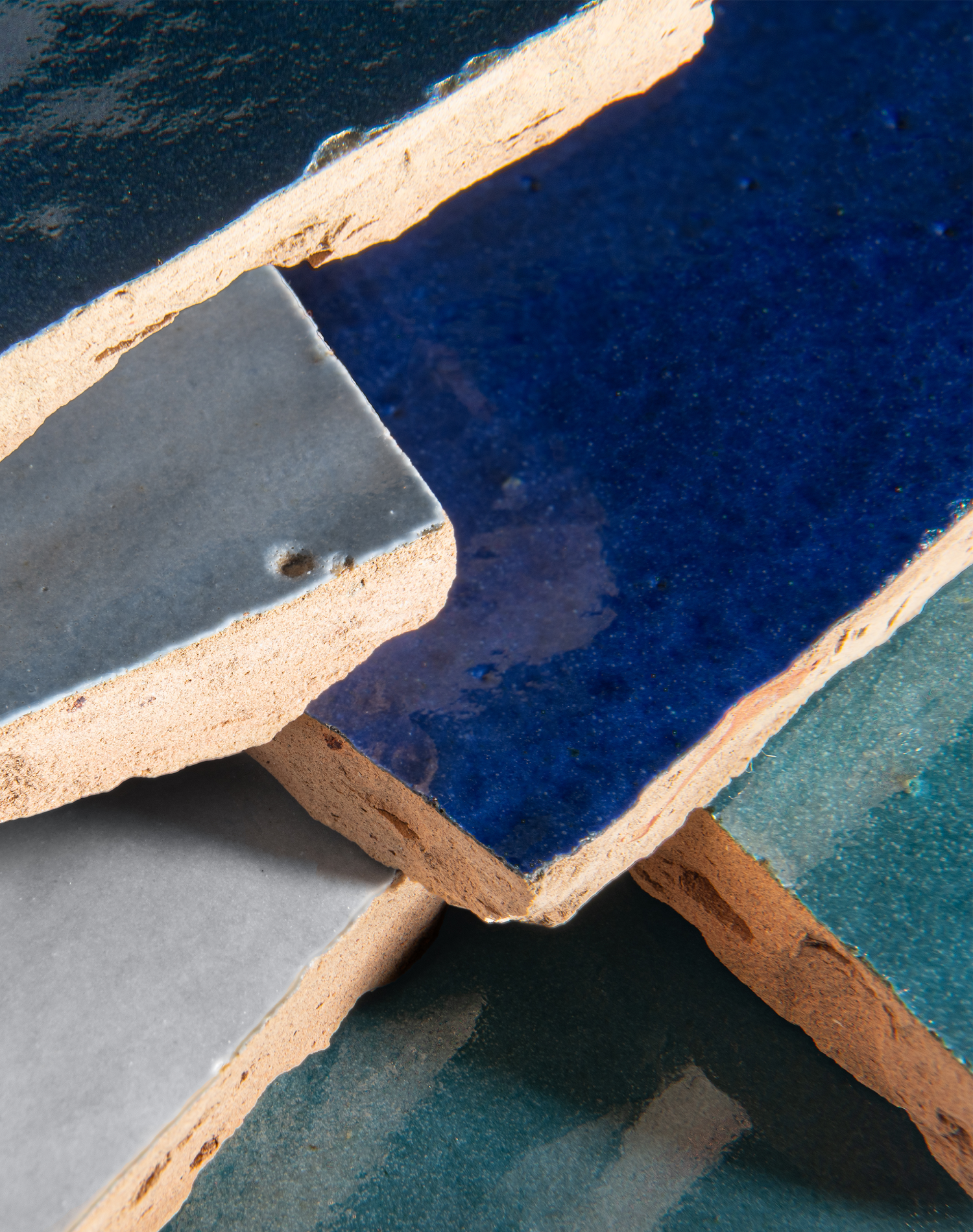 blue zellige tile stacked together